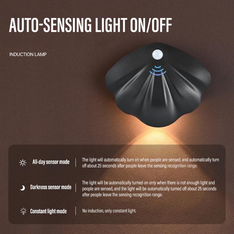 LED Motion Sensor Shell Night Light, USB Type-C Rechargeable Spotlight for Bedroom Corridor Staircase Hallway Mural Wall Decor Lighting