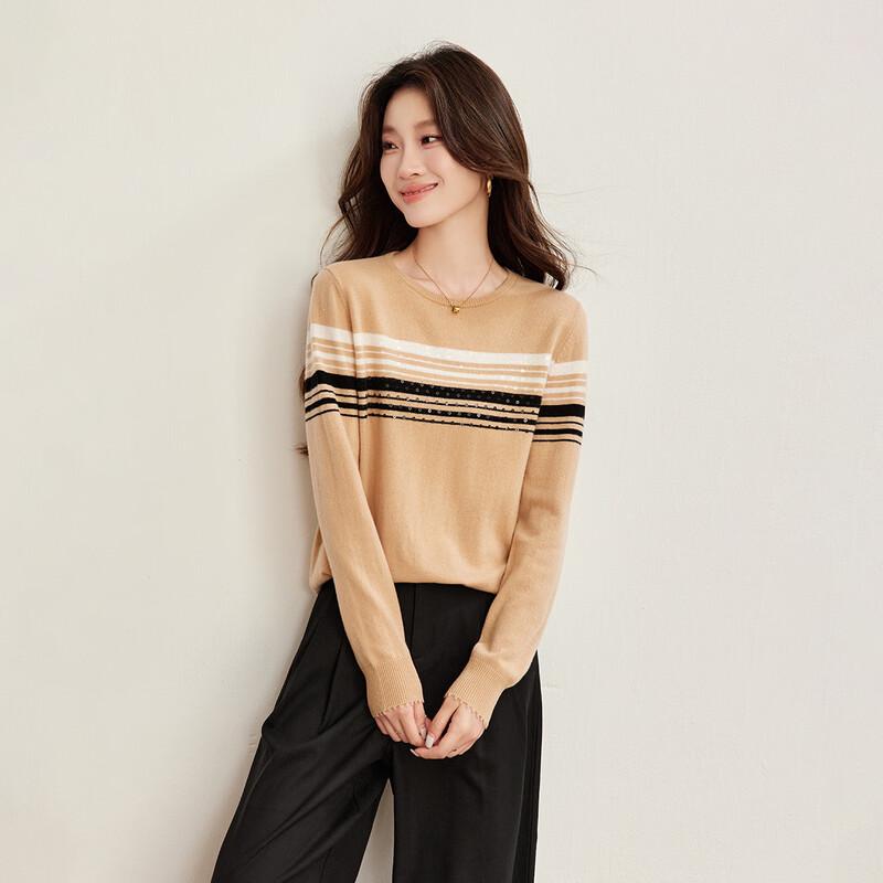 Maglione a righe con paillettes e scollo rotondo 100% lana Shexi