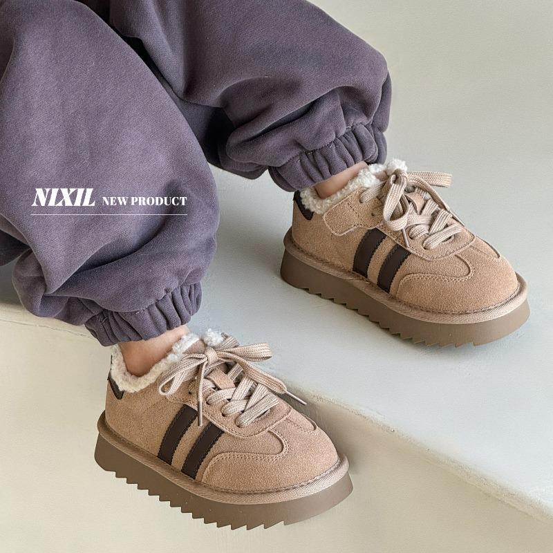 

Зимние новые детские низкие сноубутсы из матовой кожи и овечьей шерсти для мальчиков и девочек, большие хлопковые ботинки 26-30 yards whole hand 5 pairs starting batch абрикосовый