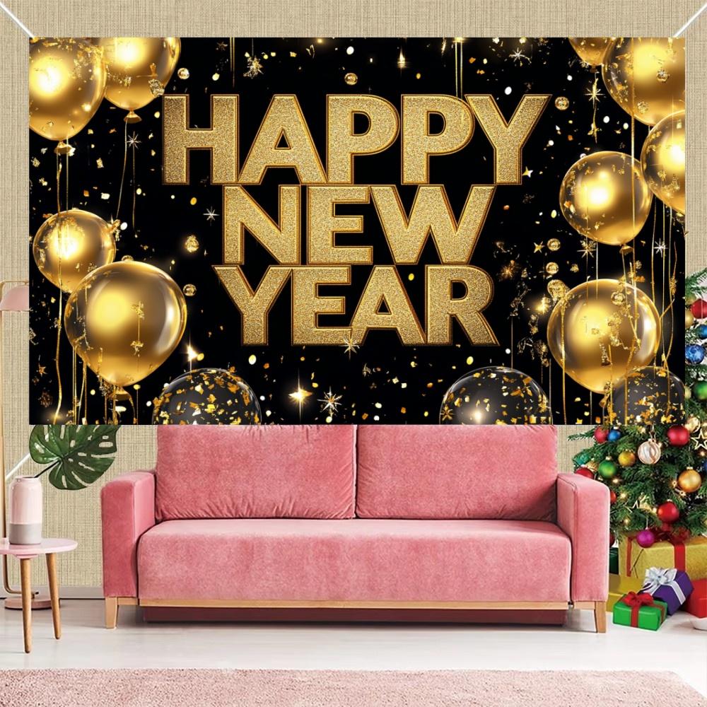 2025 Happy New Year Theme Party Background Fireworks Golden Banner Decoration New Year Celebrate Family Party Photo Supplies