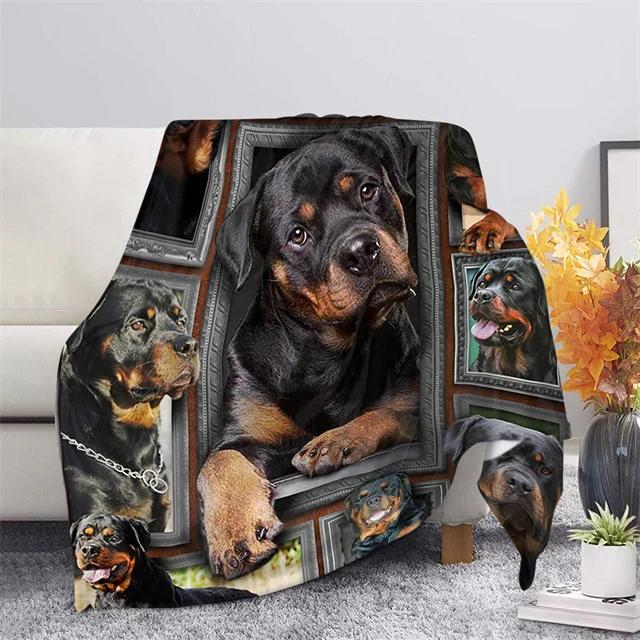 Grey Flannel Fleece Blanket and Throws for Sofa Winter Warm Bedding German Rottweiler Print Thin Quilts for Office Nap Blankets