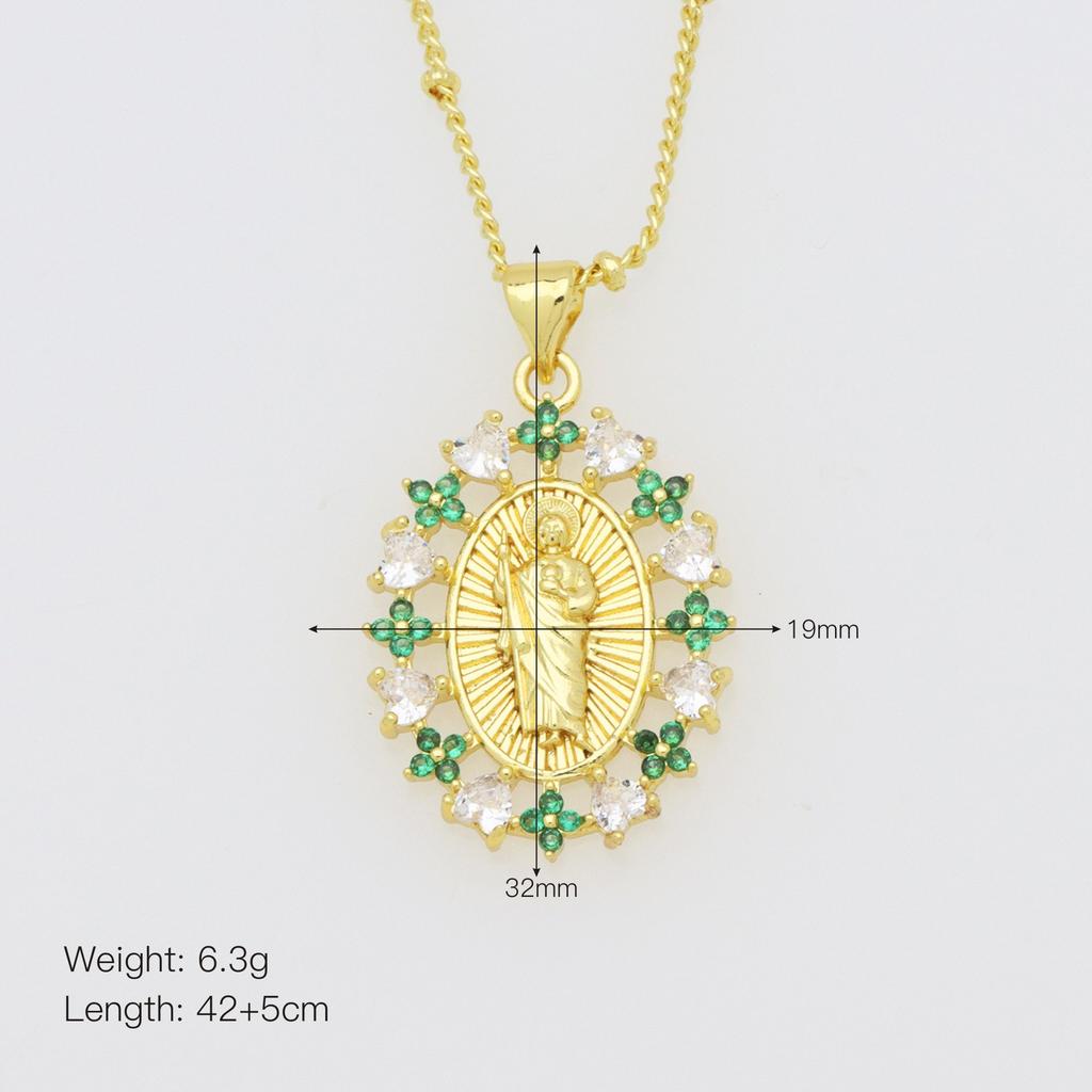 Personnalité Luxe Léger Haut Sens Vierge Marie Incrusté Zircon Cuivre Plaqué Or Collier Chaîne à Billes Clip Latéral