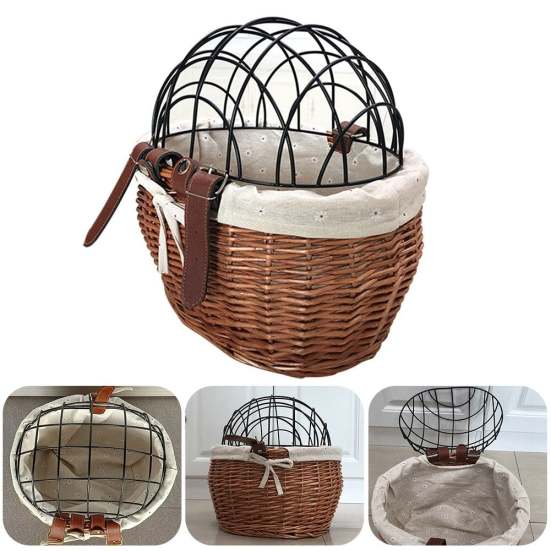 YCNYCHCHY Multi-functional Cat Dog Bicycle Storage Basket Handwoven Pet Seat Front Handlebars Carrier