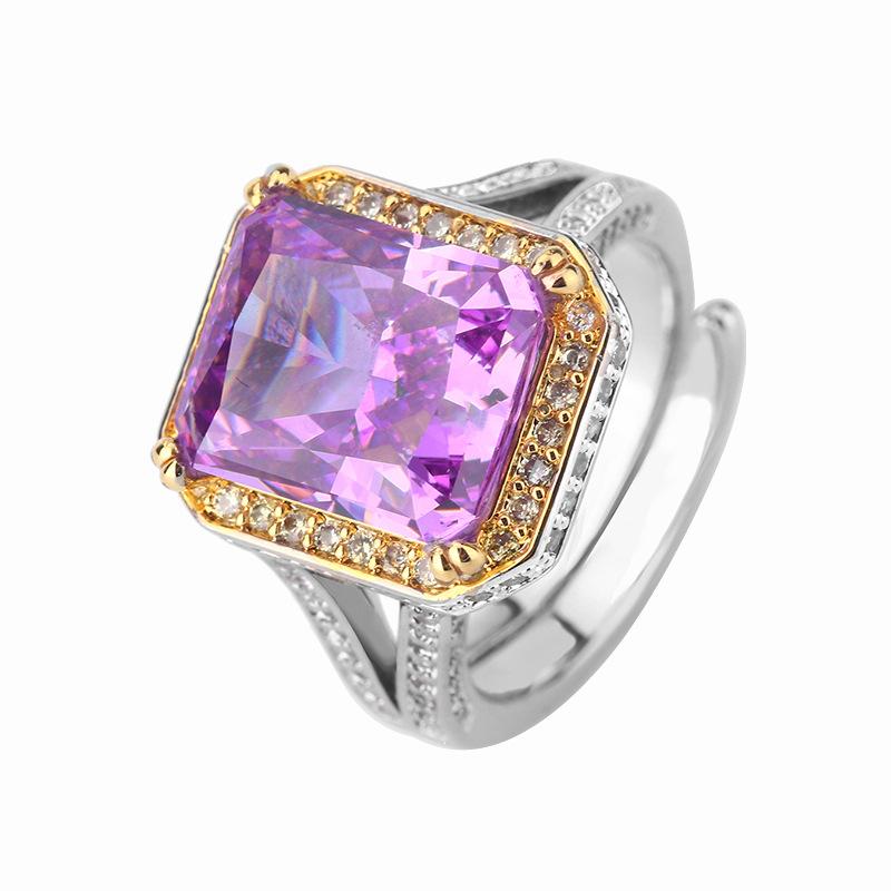 Jewelry Copper Bottom Gold-Plated Ice Flower Cut High Carbon Diamond Square Temperament Ring Women 10 * 12