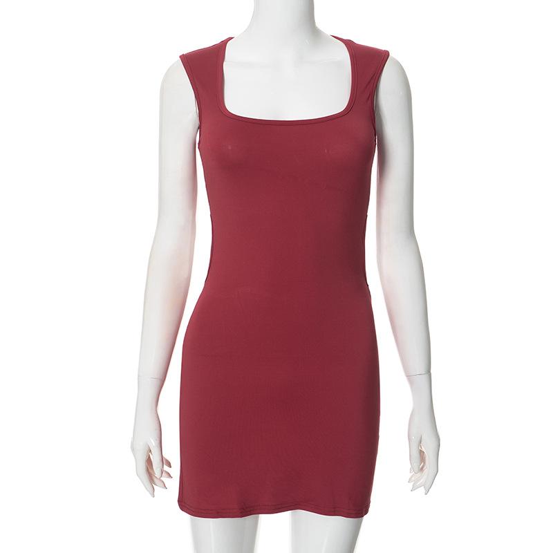 GMXIA Women's Summer Solid Color Wide Halter Square Neck Hollowed-out Backpack Hip Slim-fit Dress