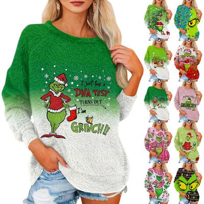 Women's T Shirt Flannel Print Tunic Long Sleeve Party  Round Neck  Tops
