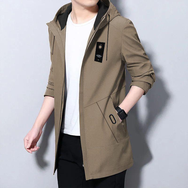 2025 Men’s Mid-Length Fleece-Lined Trench Coat – Trendy, Casual, and Warm for Autumn/Winter.