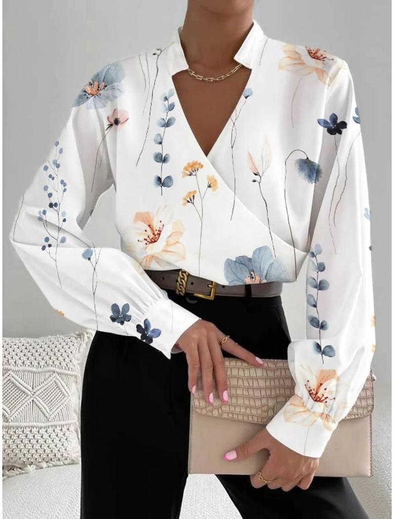 Autumn new product long-sleeved V-neck splicing shirt shirt women