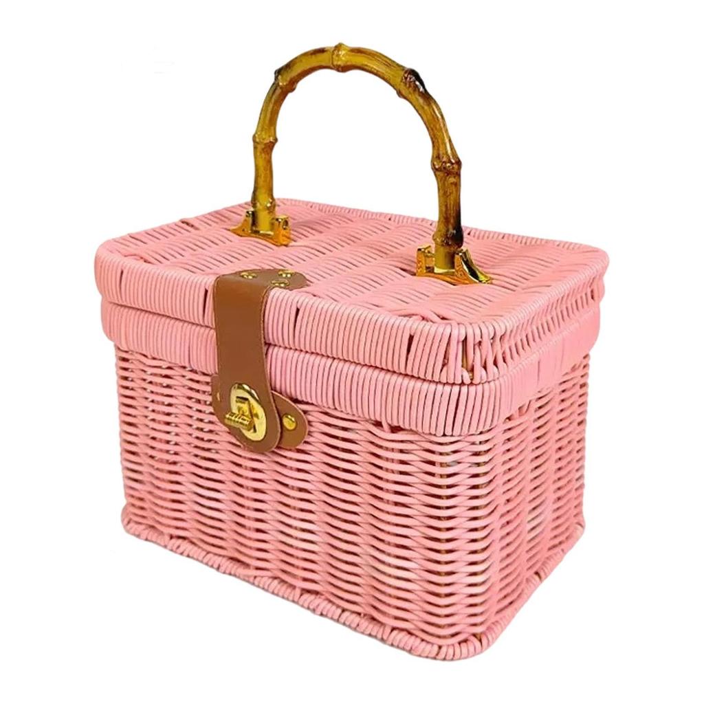 Handwoven Storage Basket with Lid Treasure Box Empty Gift Basket Display Suitcase for Party