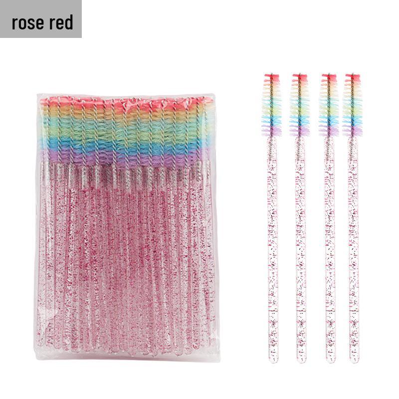 Rainbow Crystal Rod Makeup Brushes & Eyebrow Comb Set - 50 pcs, with Eyelash Curler and Brush.