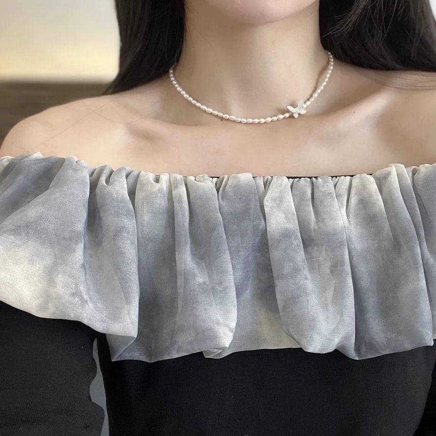 Elegant Butterfly Pearl Necklace for Women - Niche Clavicle Chain, Wedding Style, 2026 Trend