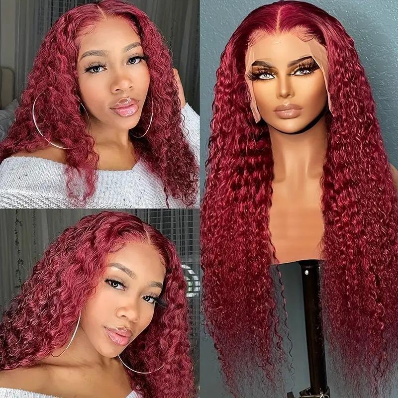 Fashion front lace Wine Red wig hot selling small coiled tube afro long curly wig wig