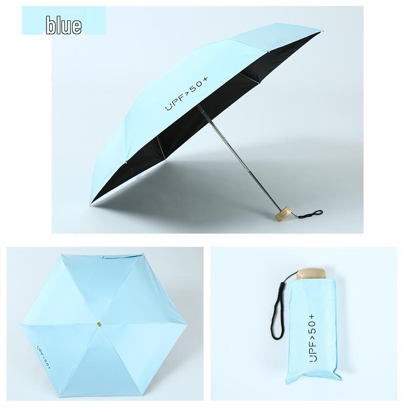 Mini skládací deštník odolný proti UV záření: 6 žeber, Lehký, Černé lepidlo, Kapslový design