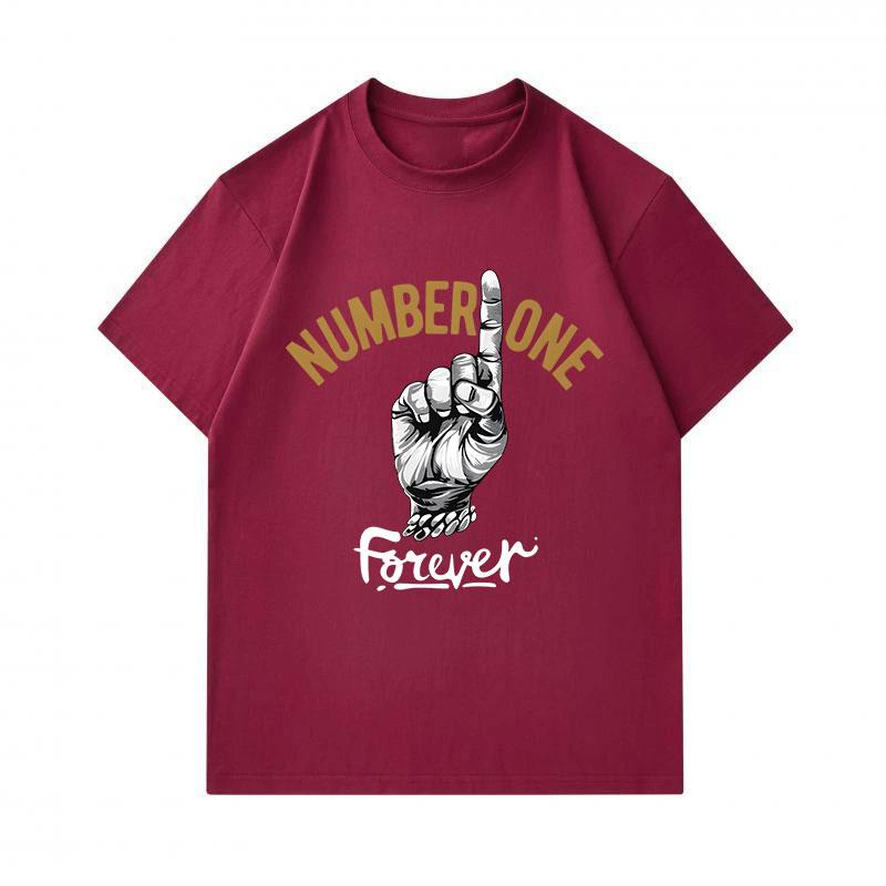 Men's 100% Cotton Crew Neck Short Sleeve T-Shirt, Number One Forever Hand Gesture Print Casual Comfortable Tee, Summer Regular Fit Daily Wear Top for