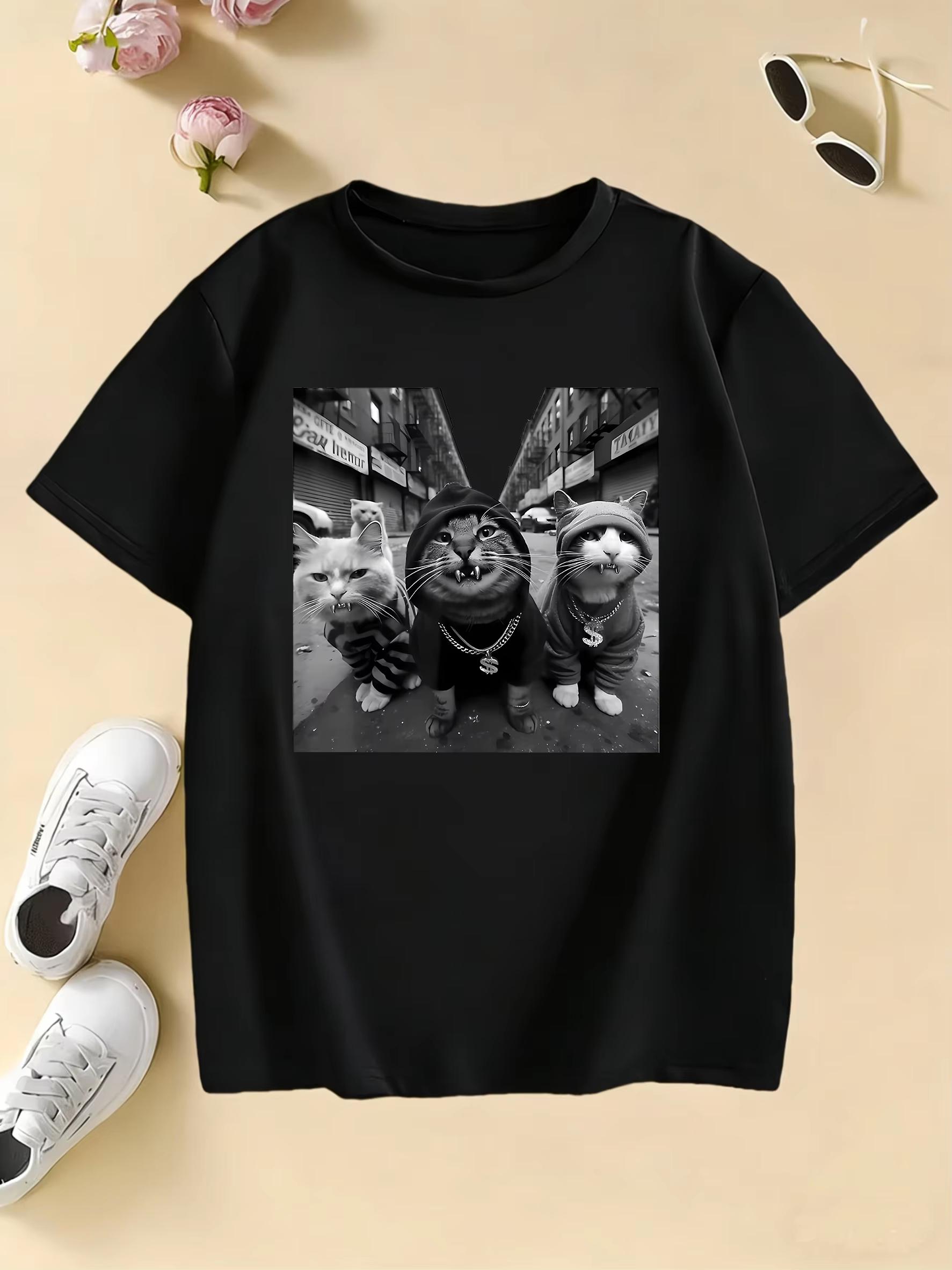 

Streetwear Hip Hop Cat Cartoon Design Print T Shirts pure cotton Unisex and Women Tshirt Casual 2026 Summer Spring Casual Top Tee S