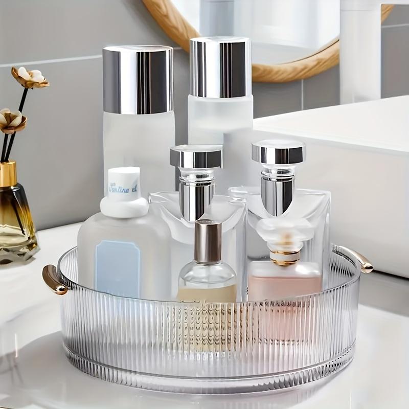 Transparent Plastic Cosmetic Storage Tray | 360° Rotating Countertop Organizer with Handle, Suitable for Perfume, Lipstick, Necklace, Jewelry