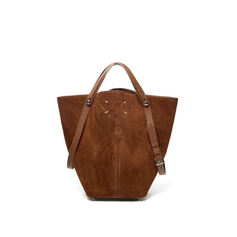 Women's first-layer cowhide leather bucket bag exquisite light luxury niche high-end new shoulder large-capacity handbag