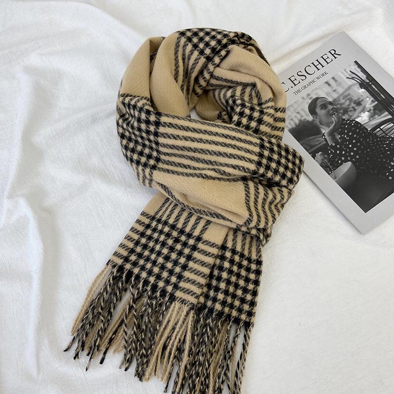 Karoschal Damen Neuer Herbst und Winter Verdickter Langer Schal Schal mit Quasten, Warmes Herbst-/Winter-Modeaccessoire in Mehreren Farben