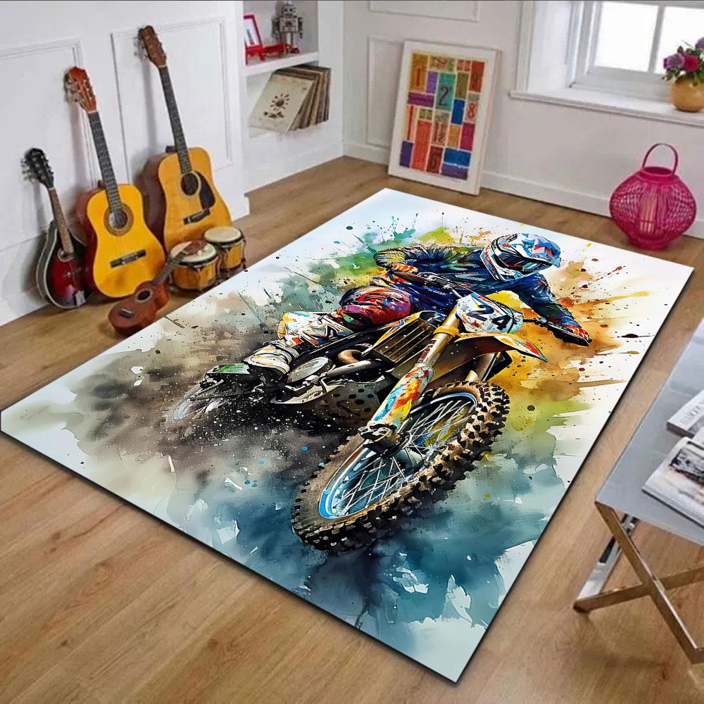 Motocross Splash Art Patterned carpet, non slip mat suitable for living room and bedroom sofas