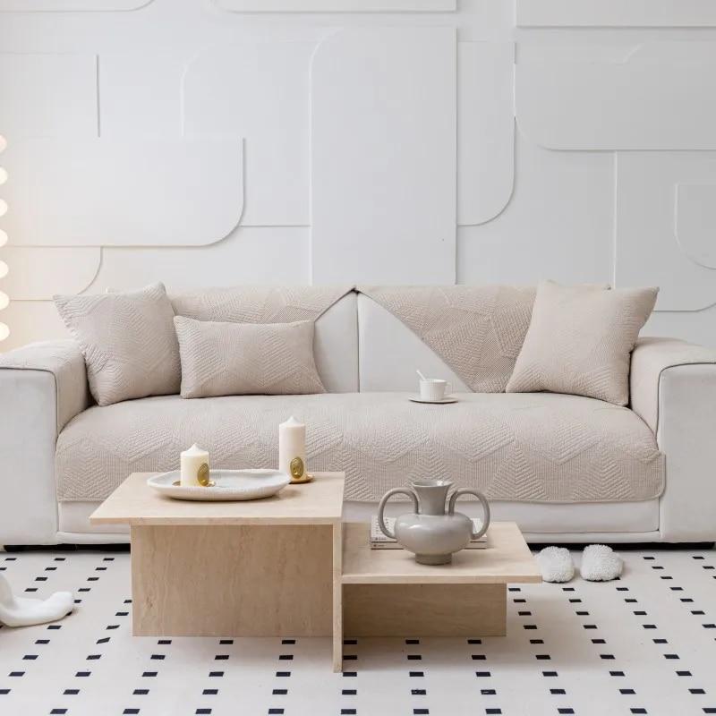 Rutschfestes Baumwollkissen Universal Moderner Sofabezug Überwurfhandtuch Unifarbener Sofakissenbezug Vier Jahreszeiten Reine Baumwolle Stoff