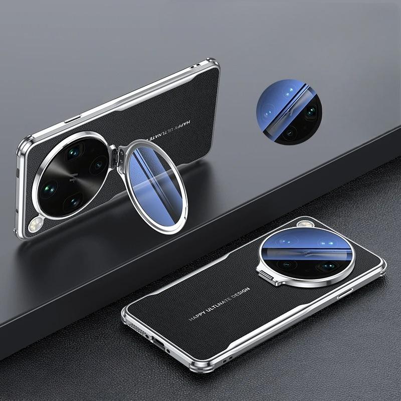 For OPPO Find X9 Ultra Glass Lens Invisible Bracket Case For Find X9Ultra Four Corners Anti-drop Plain Leather Shockproof Cover