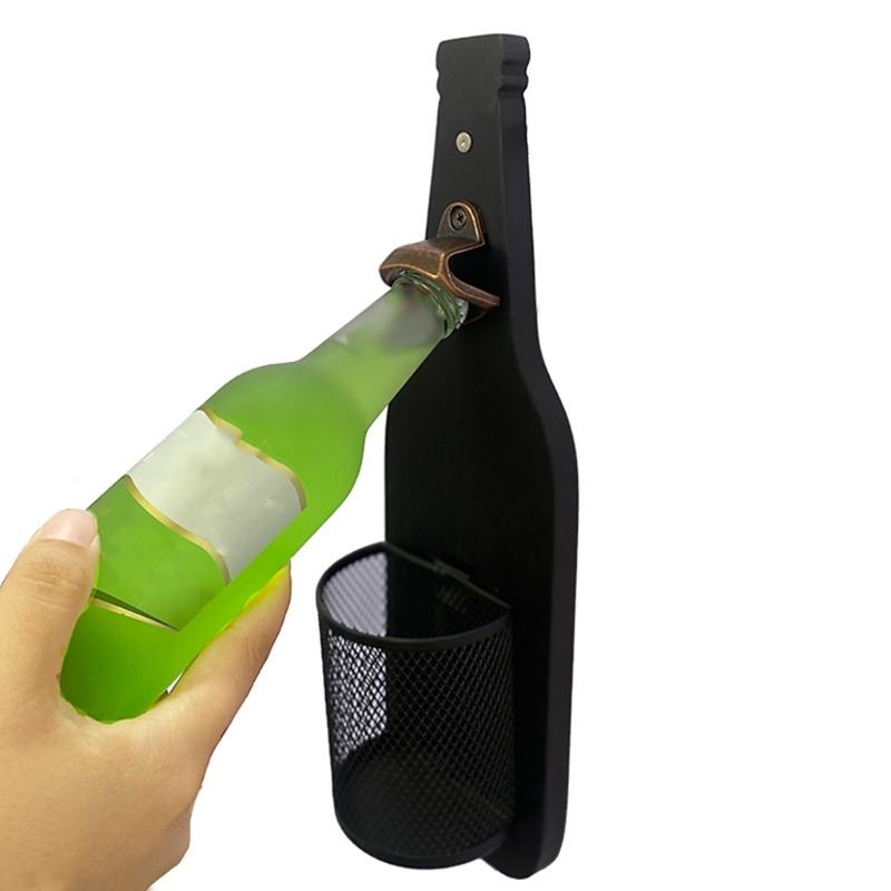 Wandmontierter Holz-Bierflaschenöffner mit integriertem Kapselheber und Flaschenverschlussentferner für Küche und Außenbereich