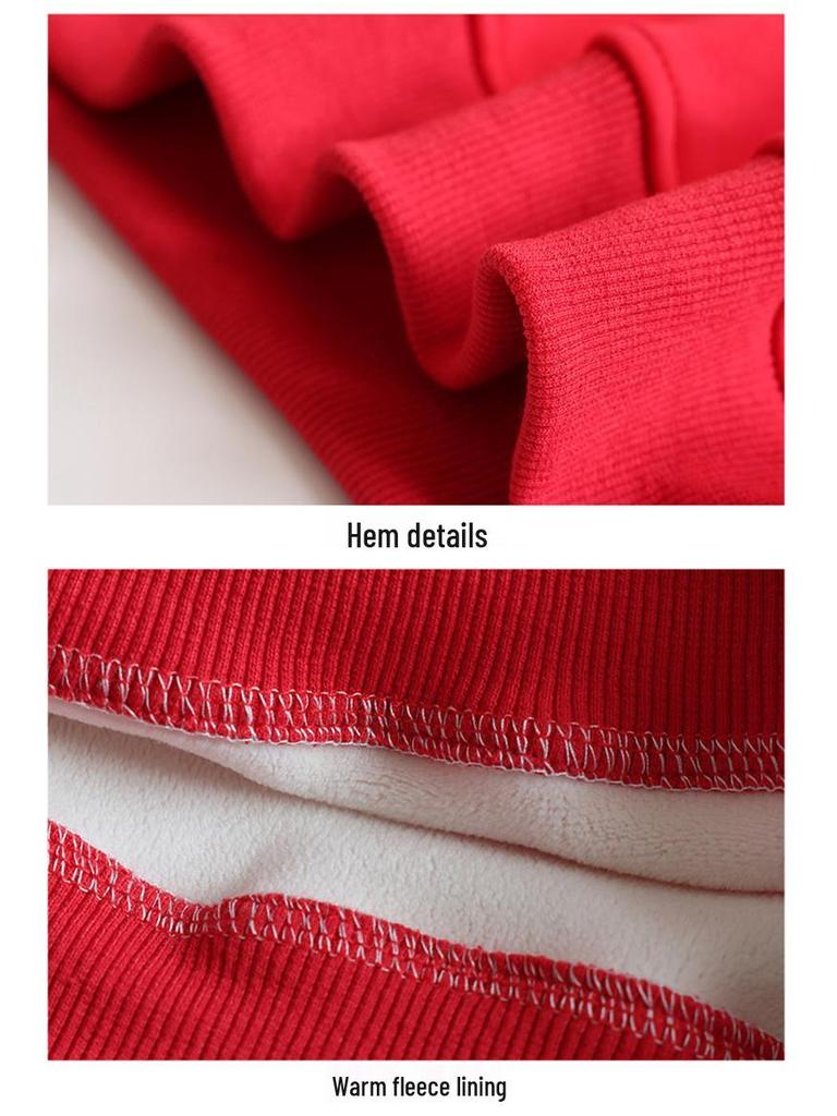 Year of the Horse 2026 Red Family Outfits: Warm, Fleece-Lined Sweatshirts for New Year Celebrations (Family of Three or Four)