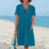 Nuovo Vestito Estivo Casual da Donna Lento Moda Retro Cotone Lino Manica Corta Scollo a V Ruffled