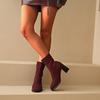 Fashion Aphixta Wine Red Cotton Fabric Women Ankle Boots 6.5cm High Heels Modern Boots Big Size42 Shoes Woman Boats Botines Para Mujeres
