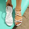 Damen Römische Sandalen mit offenen Zehen, Kreuzriemen, Flach, Weiche Sohle, zum Hineinschlüpfen, für Strand und Alltag