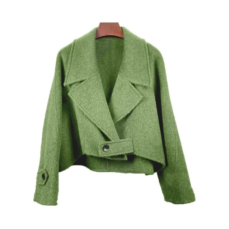 

Твидовый двусторонний новый с длинным рукавом корейский свободный осенне-зимний короткий женский костюм шерстяной блейзер S зелёный