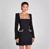 Elegant U-neck Long-sleeve Beaded Slimming Dress for Women
