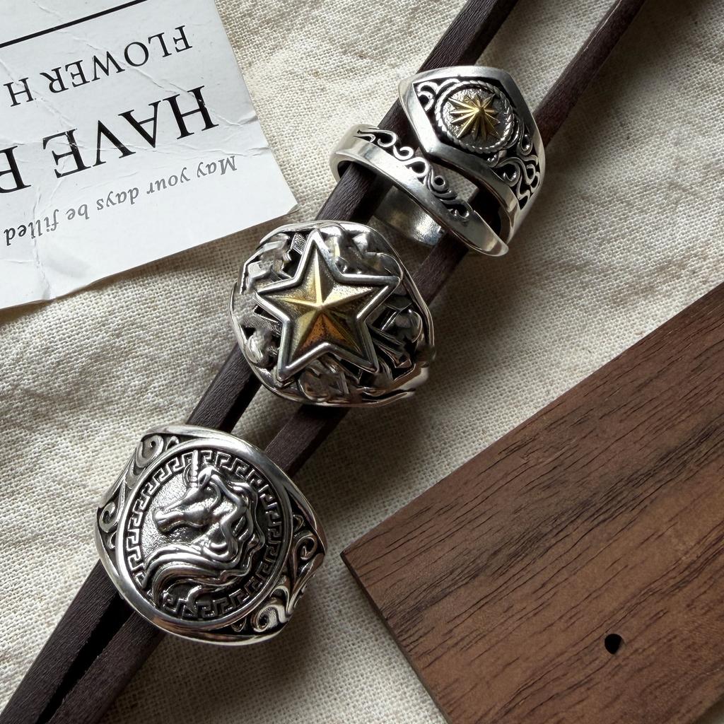 Xiaomi 925 Sterling Silver Rings For Women Geometric Fine Jewelry Finger Adjustable Wide Horse Star Ring For Party Birthday Gift