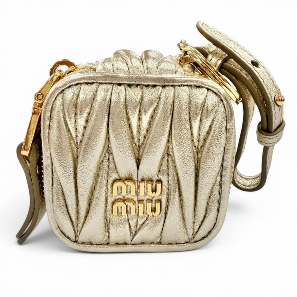 Excellent MIUMIU Charm TRICK MATELASSE KEYRING Gold Leather Women 5TL527 Used