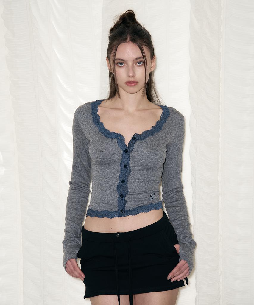 Peullijeunopallou Mila Lace Long Sleeve Top (Melange Charcoal)