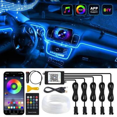 Neon Araba LED İç Aydınlatma RGB Ortam Işığı Fiber Optik Kiti APP Kablosuz Kontrol LED Otomatik Atmosfer Dekoratif Lamba