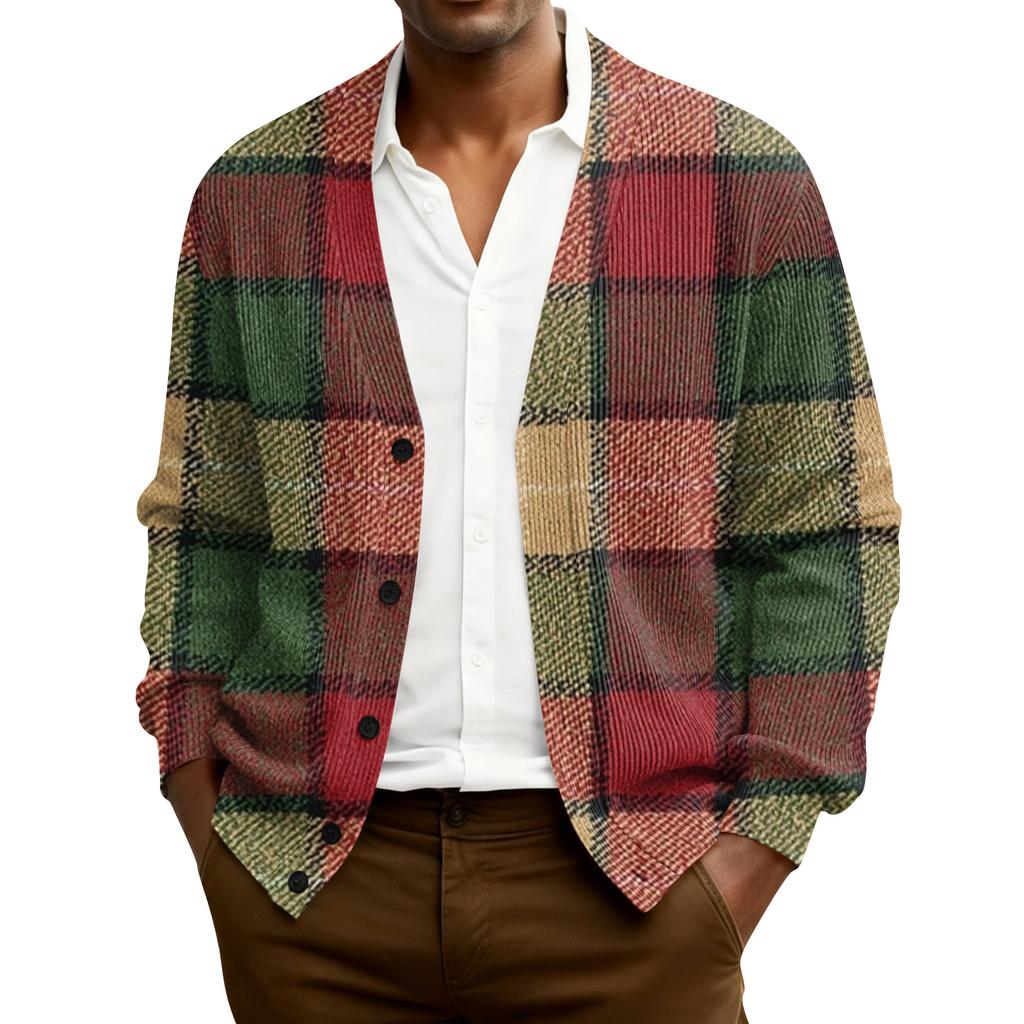 Męski kardigan z dzianiny prążkowanej z długim rękawem