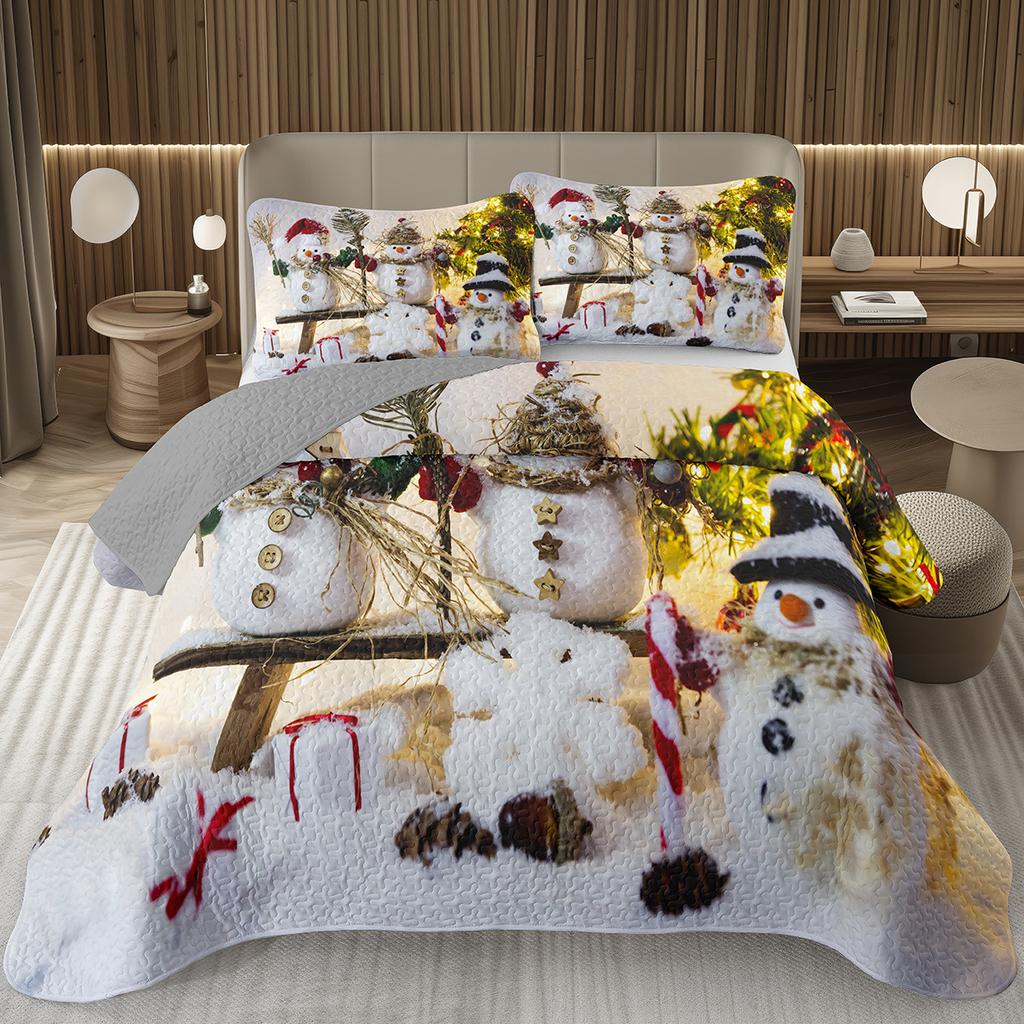 Copriletto Buon Natale, Set Copriletto Pupazzo di Neve Kawaii Queen/Full per Camera da Letto Bambini Ragazzi Ragazze, Set Piumino Tema Natale Cartone Animato