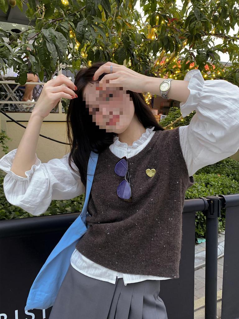 Sicilian Autumn Rhapsody French Lace Collar Shirt for Petite Women