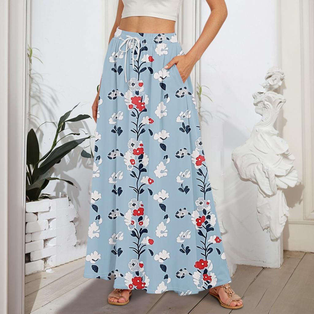 Gonne Maxi A Line da Donna Fluide Svasate con Orlo a Balze Vita Elastica Eleganti a Strati Boho Lunghe