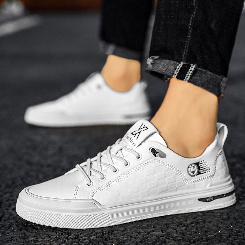 

Европейская станция Кожа Повседневная Индивидуальность Мужская обувь Модный тренд Кожаная обувь Ленивая платформа Универсальная Британская обувь для доски Мужская 44 белый