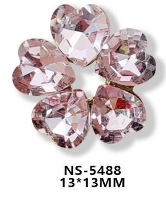 Persikofärgade Hjärta Strass Nageldekorationer - Fembladiga, Superglänsande Nageldekorationer Inspirerade av Japanska och Koreanska Trender