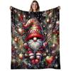 1pc Cozy Christmas Gnome Flannel Blanket - Soft Warm Bedspread with Gnome & Christmas Tree Print, 280GSM All-Season Couch Bed Sofa Cover, Machine Wash