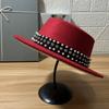 European Beautiful Woman New Autumn and Winter Imitation Woolen Hat Big Brim Jazz Top Hat Men's Flat Top Shape British Pearl Rhinestone Felt Hat