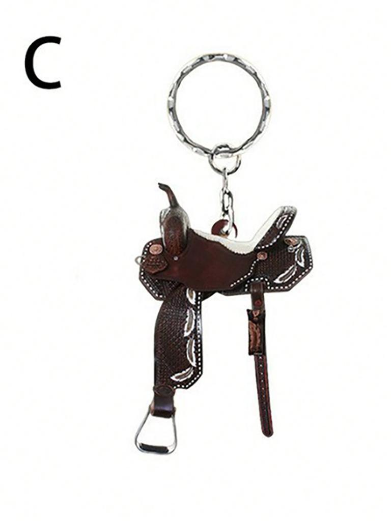 1 Pc Western Cowboy Saddle Acrylic 2D Keychain Pendant Personalized Decoration Universal Men's and Women's Flat Keychain