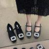 French low-heeled square buckle rhinestone single shoes women's shoes retro woolen with skirts high-end Mary Jane shoes 2025 autumn and winter