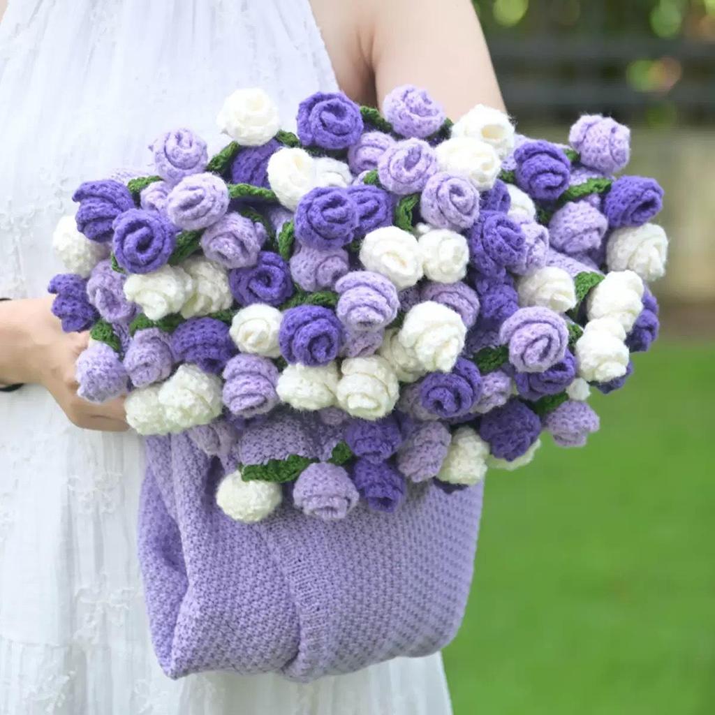 Handgefertigte Milchbaumwollgarn Rosenstrauß Decke – Perfekt für Verlobungen, Hochzeiten, Valentinstag und Qixi Geschenke.