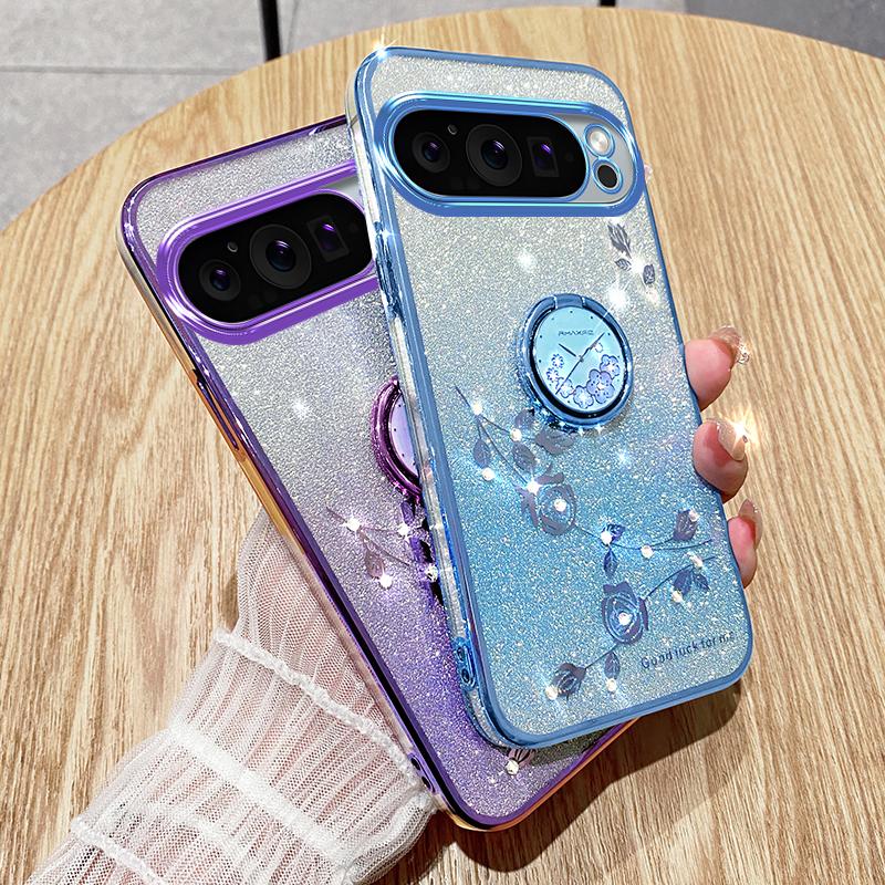 KADEM For Google Pixel 9 Pro XL Cell Phone Case Ring Kickstand Glitter Shockproof TPU Cover