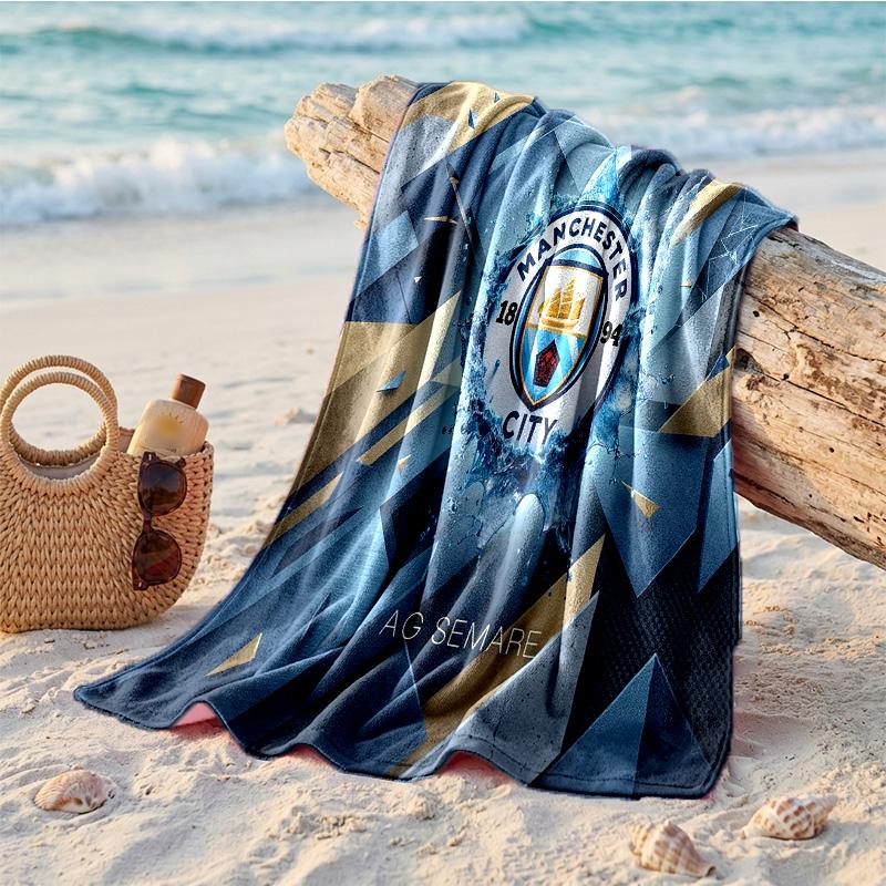 Manchester City Baskılı Mikrofiber Plaj Havlusu Hızlı Kuruyan Emici Büyük Havlu Plaj Yüzme Seyahat İçin