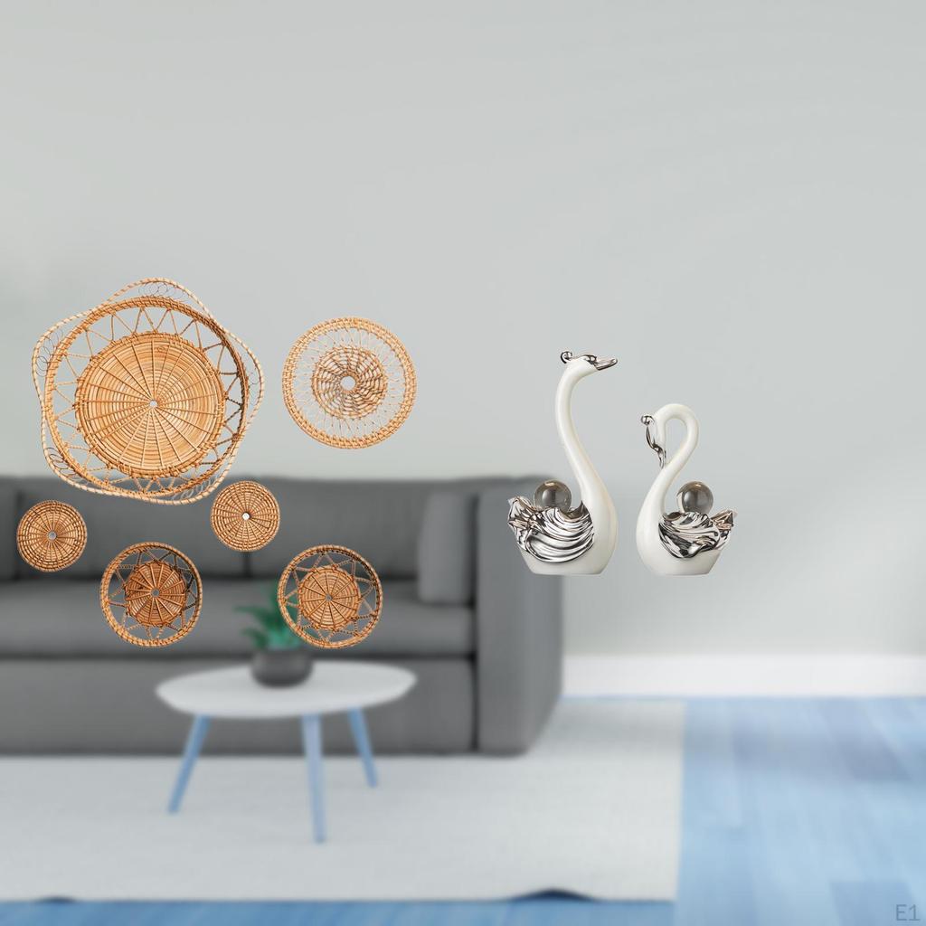 Rattan Woven Wall Art And Swan Porcelain Figurine Collection for Tea Room Hallway Bedroom Living